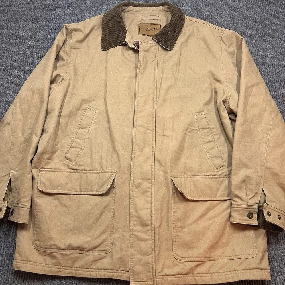 Sonoma Jacket Mens XL Canvas Barn Chore Coat Corduroy Collar Flannel Field Plaid